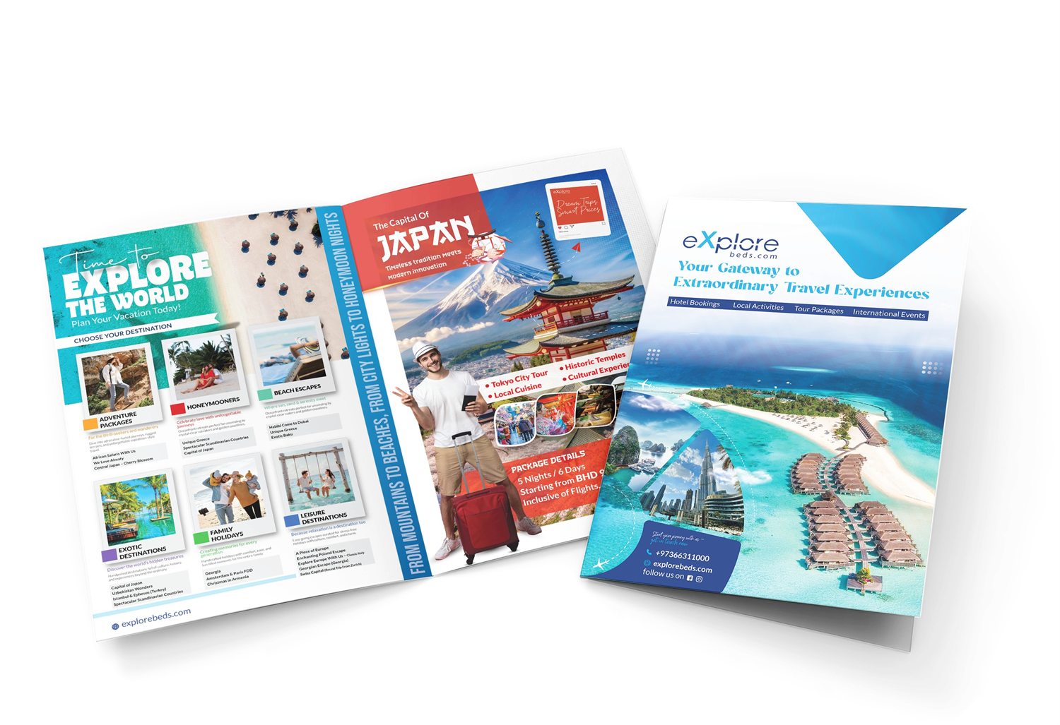 Travel brochure designed for Explore Beds